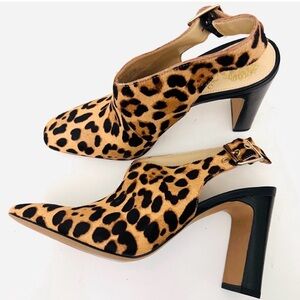 Vince Camuto Tan and Black Animal Print Mules